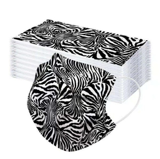 10 Black and White Zebra Animal Print disposable face masks