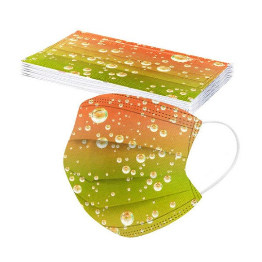 10 Green Orange Raindrop Waterdrop Print Disposable Face Mask
