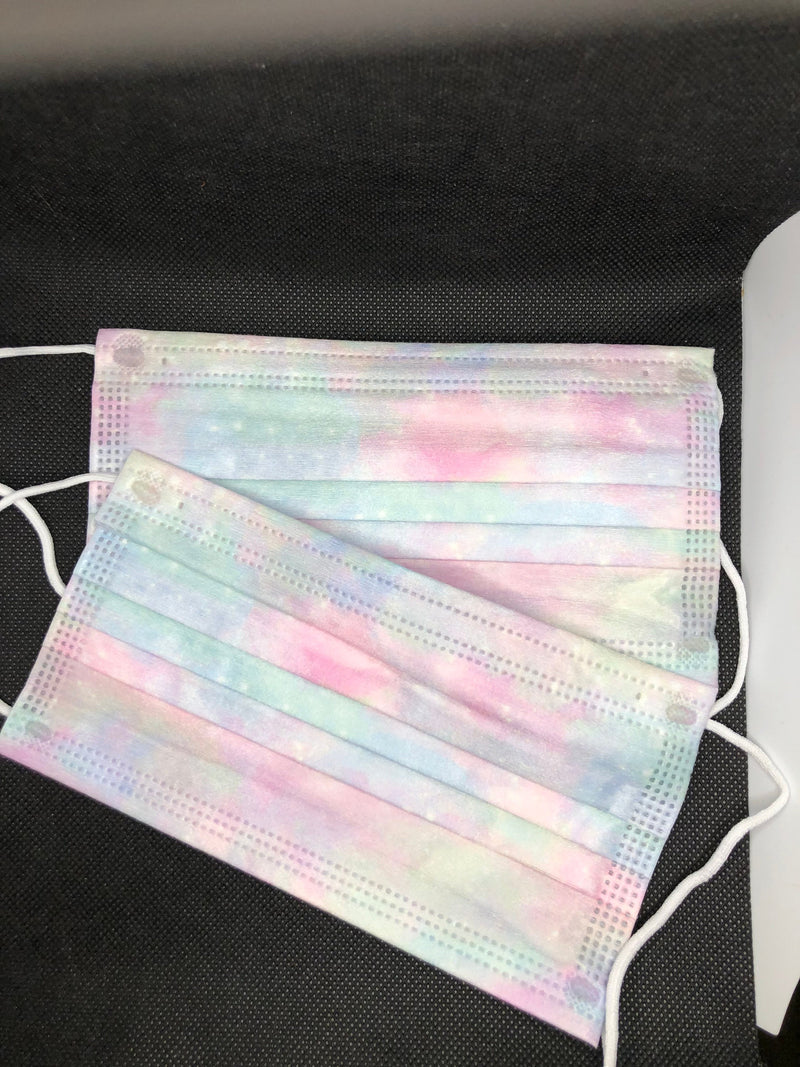 10 pieces Pink yellow green tie dye stars disposable face mask