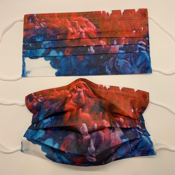 10 pretty Blue and Red Smoke Cloud disposable face mask