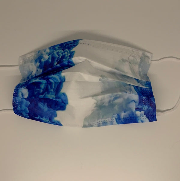 10 pretty Blue and White Smoke cloud disposable face mask