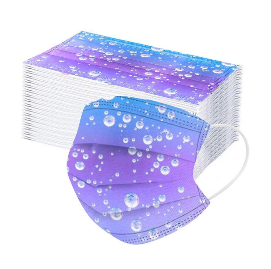 10 Purple Blue Raindrop Waterdrop Print Disposable Face Mask