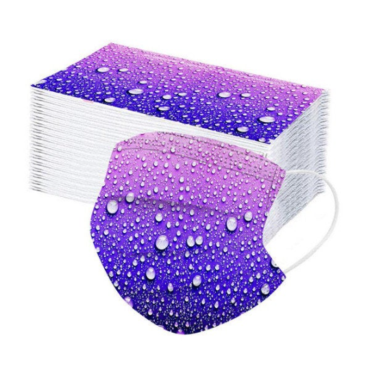 10 Purple Raindrop Waterdrop Print Disposable Face Mask